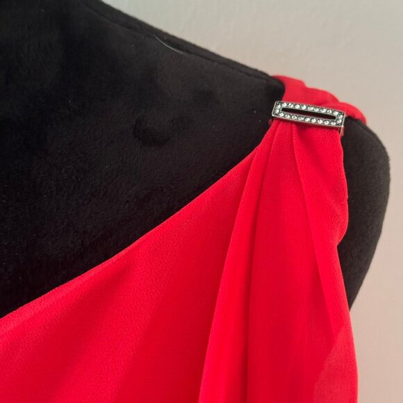 Lauren Ralph Lauren Women's 12 NWT Black Label One Shoulder Red Elegant Dress - Picture 3 of 8
